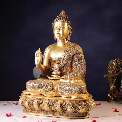 Brassaura® Buddha Sitting in Meditation Idol with Polished Finish | Pure Superfine Brass Handcrafted Murti | Brass Statue for Home Temple, Pooja Room | Height 22.5 Inches | Weight 25 Kgs