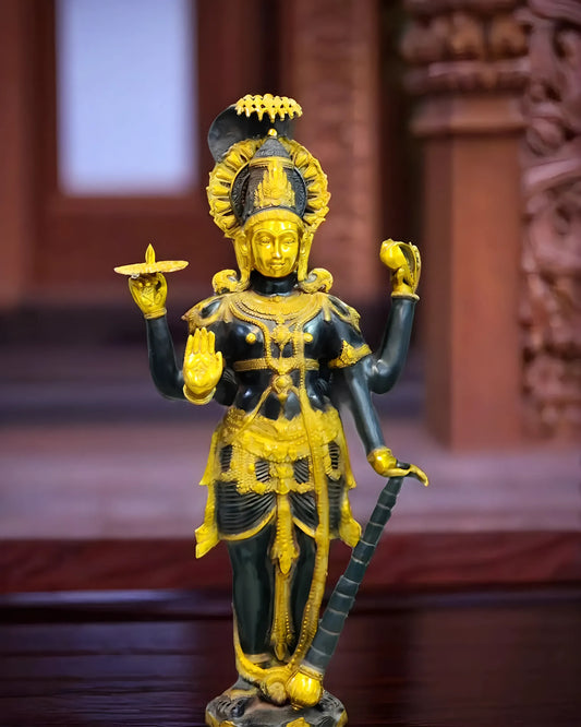 Brassaura™ Handcrafted Brass Lord Vishnu Idol with Sheshanaag | 40 Inch Height | 30 KG Weight | Ink Blue & Yellow Gold Finish