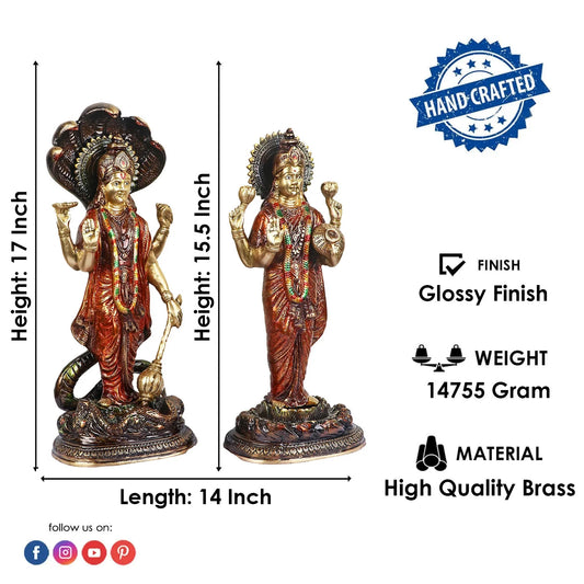 Brassaura® Brass Laxmi Narayan Idol | Height 15.5 Inches