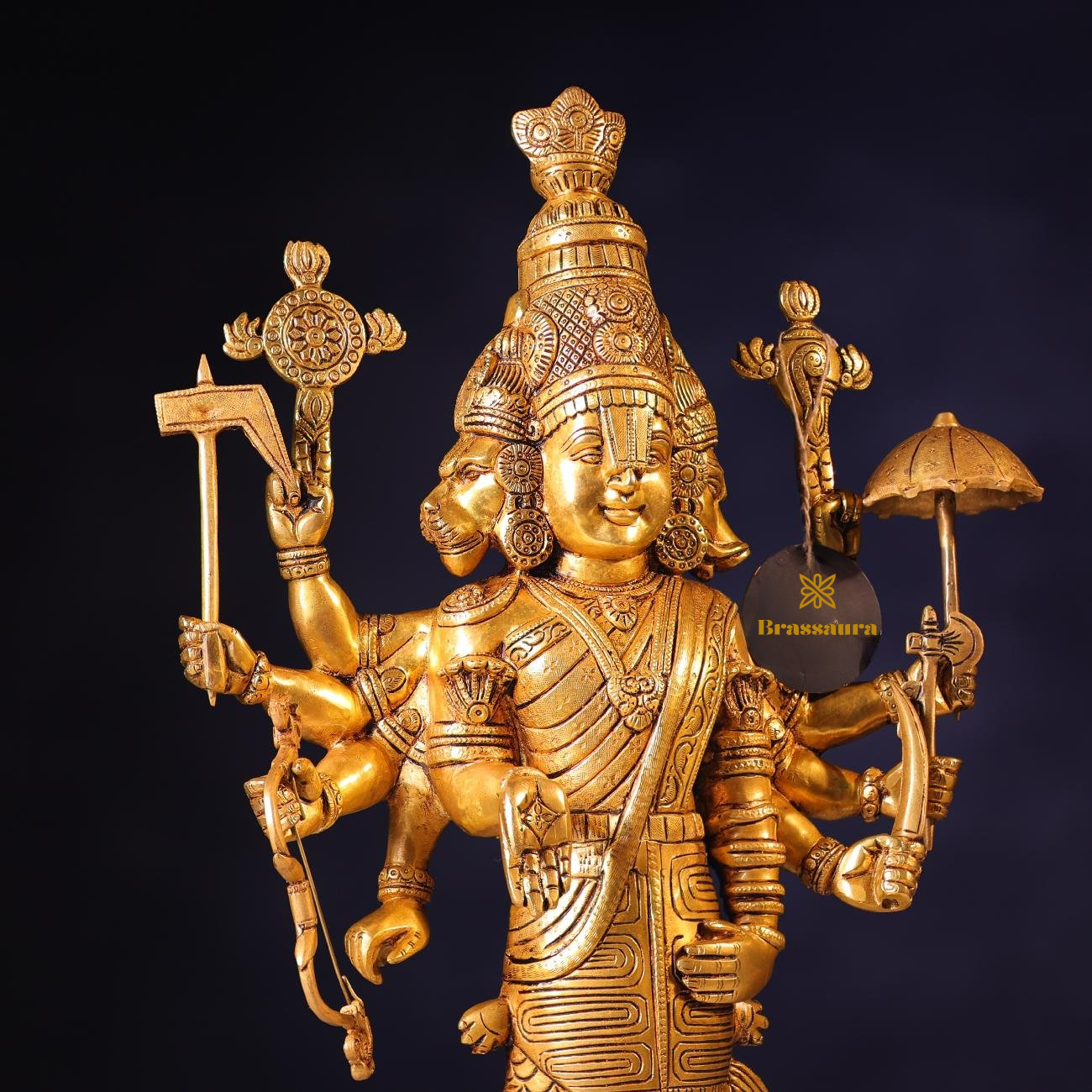Brassaura® Vishnu Matsya Avatar Standing Idol with Polished Finish | Pure Superfine Brass Handcrafted Murti | Brass Statue for Home Temple, Pooja Room | Height 25 Inches | Weight 15 Kgs