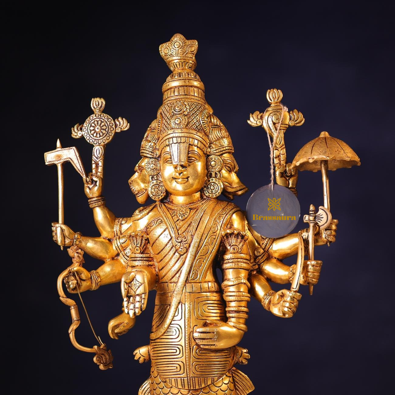 Brassaura® Vishnu Matsya Avatar Standing Idol with Polished Finish | Pure Superfine Brass Handcrafted Murti | Brass Statue for Home Temple, Pooja Room | Height 25 Inches | Weight 15 Kgs