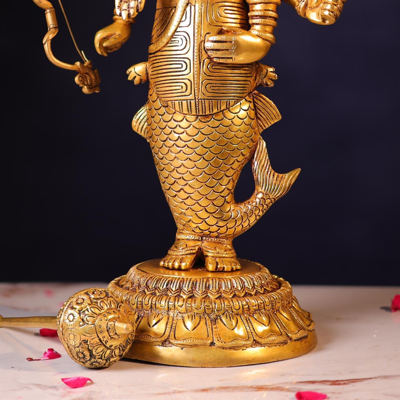 Brassaura® Vishnu Matsya Avatar Standing Idol with Polished Finish | Pure Superfine Brass Handcrafted Murti | Brass Statue for Home Temple, Pooja Room | Height 25 Inches | Weight 15 Kgs