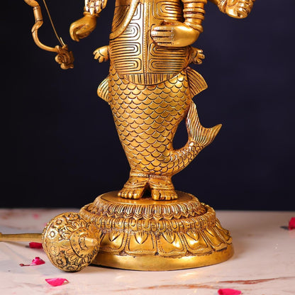 Brassaura® Vishnu Matsya Avatar Standing Idol with Polished Finish | Pure Superfine Brass Handcrafted Murti | Brass Statue for Home Temple, Pooja Room | Height 25 Inches | Weight 15 Kgs