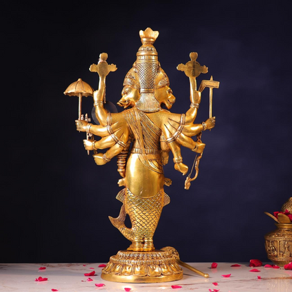 Brassaura® Vishnu Matsya Avatar Standing Idol with Polished Finish | Pure Superfine Brass Handcrafted Murti | Brass Statue for Home Temple, Pooja Room | Height 25 Inches | Weight 15 Kgs