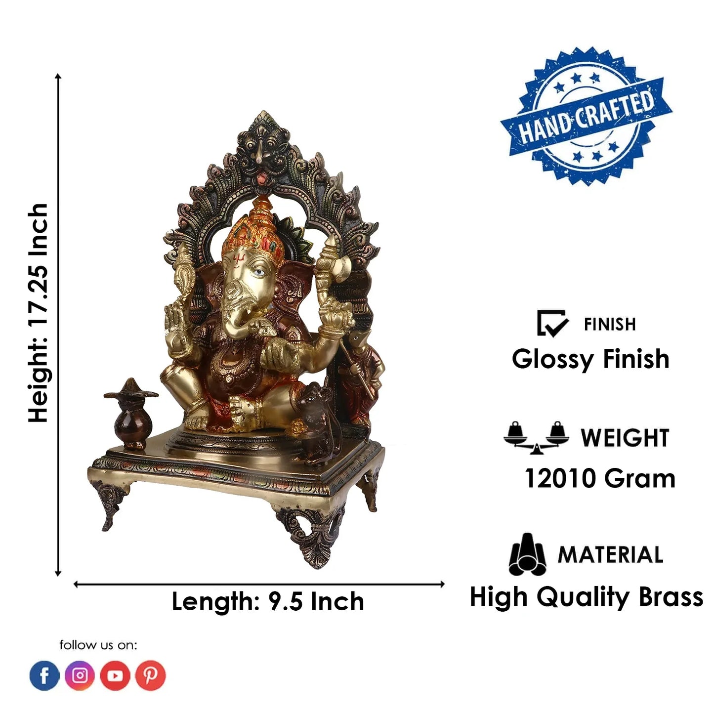 Brassaura® Brass Ganesha Statue | Height 17.25 Inches