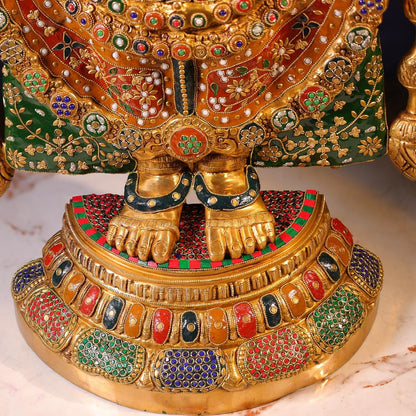 Brassaura® Tirupati Balaji Standing Idol with Colourful Stone Finish | Pure Superfine Brass Handcrafted Murti | Brass Statue for Home Temple, Pooja Room | Height 48 Inches | Weight 49 Kgs