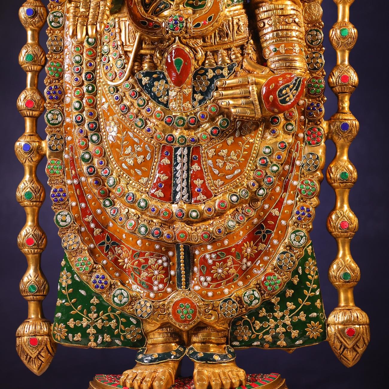 Brassaura® Tirupati Balaji Standing Idol with Colourful Stone Finish | Pure Superfine Brass Handcrafted Murti | Brass Statue for Home Temple, Pooja Room | Height 48 Inches | Weight 49 Kgs