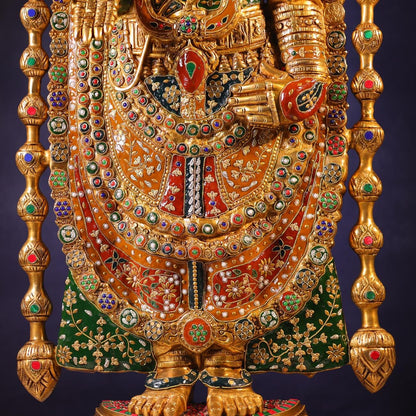 Brassaura® Tirupati Balaji Standing Idol with Colourful Stone Finish | Pure Superfine Brass Handcrafted Murti | Brass Statue for Home Temple, Pooja Room | Height 48 Inches | Weight 49 Kgs