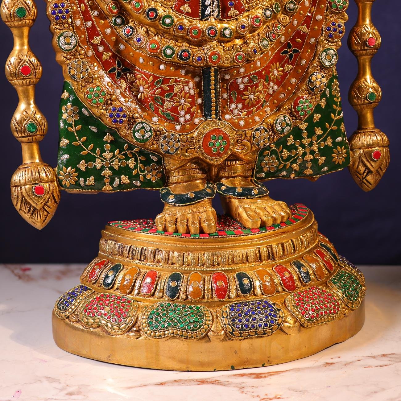 Brassaura® Tirupati Balaji Standing Idol with Colourful Stone Finish | Pure Superfine Brass Handcrafted Murti | Brass Statue for Home Temple, Pooja Room | Height 48 Inches | Weight 49 Kgs