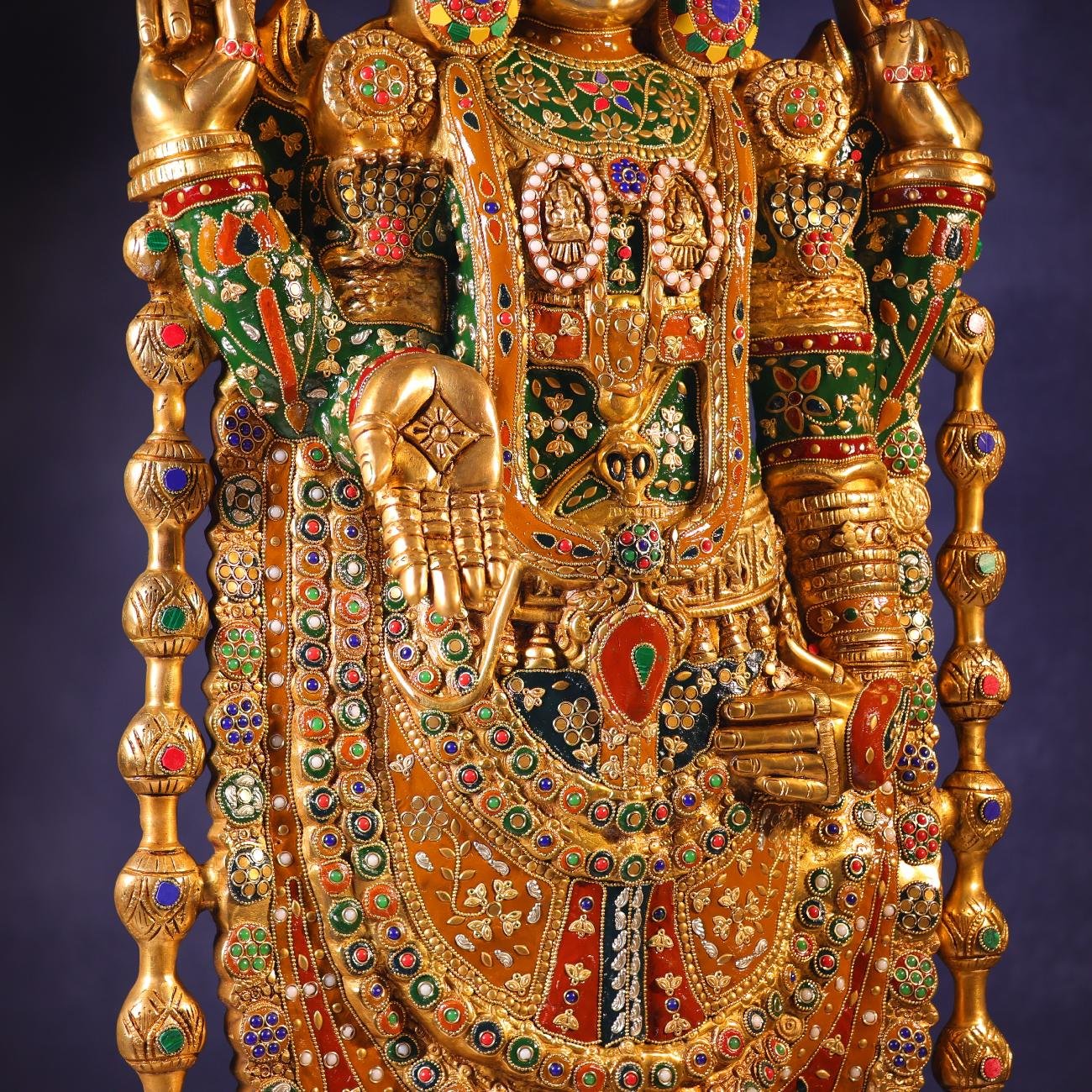Brassaura® Tirupati Balaji Standing Idol with Colourful Stone Finish | Pure Superfine Brass Handcrafted Murti | Brass Statue for Home Temple, Pooja Room | Height 48 Inches | Weight 49 Kgs