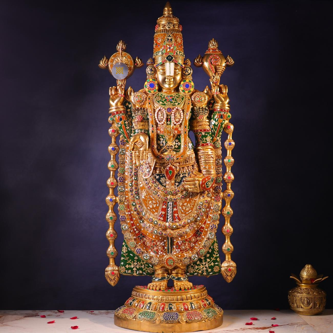 Brassaura® Tirupati Balaji Standing Idol with Colourful Stone Finish | Pure Superfine Brass Handcrafted Murti | Brass Statue for Home Temple, Pooja Room | Height 48 Inches | Weight 49 Kgs