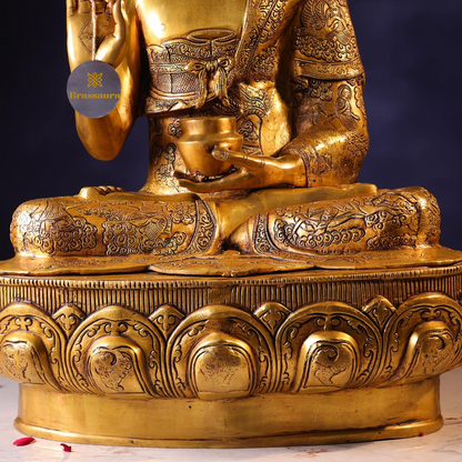 Brassaura® Buddha Sitting in Meditation Idol with Polished Finish | Pure Superfine Brass Handcrafted Murti | Brass Statue for Home Temple, Pooja Room | Height 34 Inches | Weight 50 Kgs