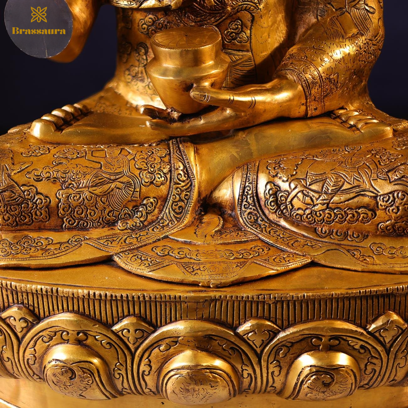Brassaura® Buddha Sitting in Meditation Idol with Polished Finish | Pure Superfine Brass Handcrafted Murti | Brass Statue for Home Temple, Pooja Room | Height 34 Inches | Weight 50 Kgs