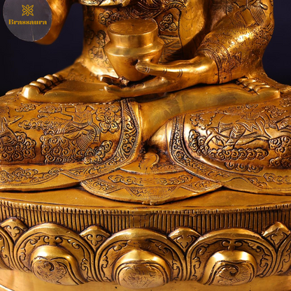 Brassaura® Buddha Sitting in Meditation Idol with Polished Finish | Pure Superfine Brass Handcrafted Murti | Brass Statue for Home Temple, Pooja Room | Height 34 Inches | Weight 50 Kgs