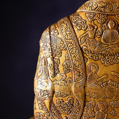 Brassaura® Buddha Sitting in Meditation Idol with Polished Finish | Pure Superfine Brass Handcrafted Murti | Brass Statue for Home Temple, Pooja Room | Height 34 Inches | Weight 50 Kgs