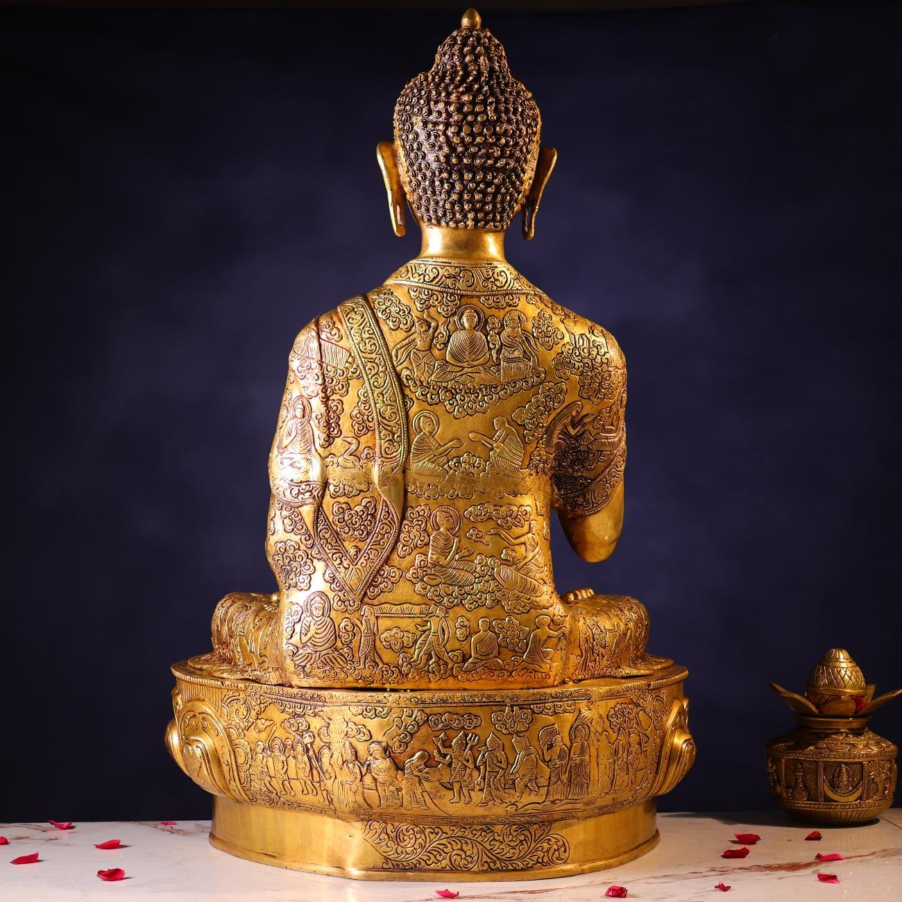 Brassaura® Buddha Sitting in Meditation Idol with Polished Finish | Pure Superfine Brass Handcrafted Murti | Brass Statue for Home Temple, Pooja Room | Height 34 Inches | Weight 50 Kgs
