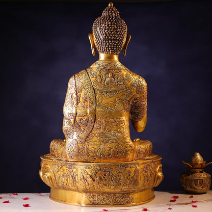 Brassaura® Buddha Sitting in Meditation Idol with Polished Finish | Pure Superfine Brass Handcrafted Murti | Brass Statue for Home Temple, Pooja Room | Height 34 Inches | Weight 50 Kgs