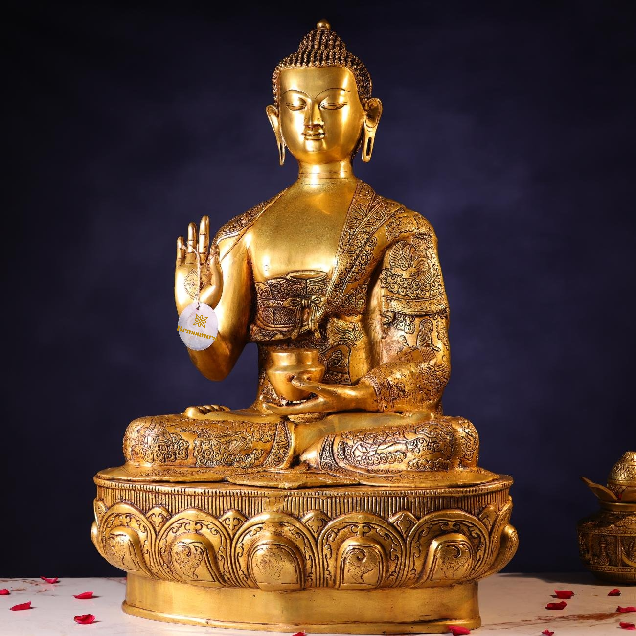 Brassaura® Buddha Sitting in Meditation Idol with Polished Finish | Pure Superfine Brass Handcrafted Murti | Brass Statue for Home Temple, Pooja Room | Height 34 Inches | Weight 50 Kgs