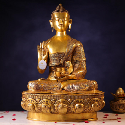 Brassaura® Buddha Sitting in Meditation Idol with Polished Finish | Pure Superfine Brass Handcrafted Murti | Brass Statue for Home Temple, Pooja Room | Height 34 Inches | Weight 50 Kgs