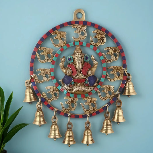 Brassaura™ Brass Gemstone Work Ganesha Wall Hanging Murti – Height 11.81 inches | Weight 1.4 kgs