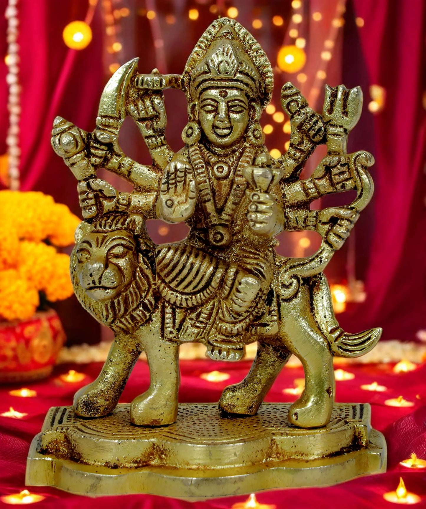 Brassaura™ Brass Durga Idol – 5.2 Inches, 0.31 Kg | Handcrafted Home & Temple Decor