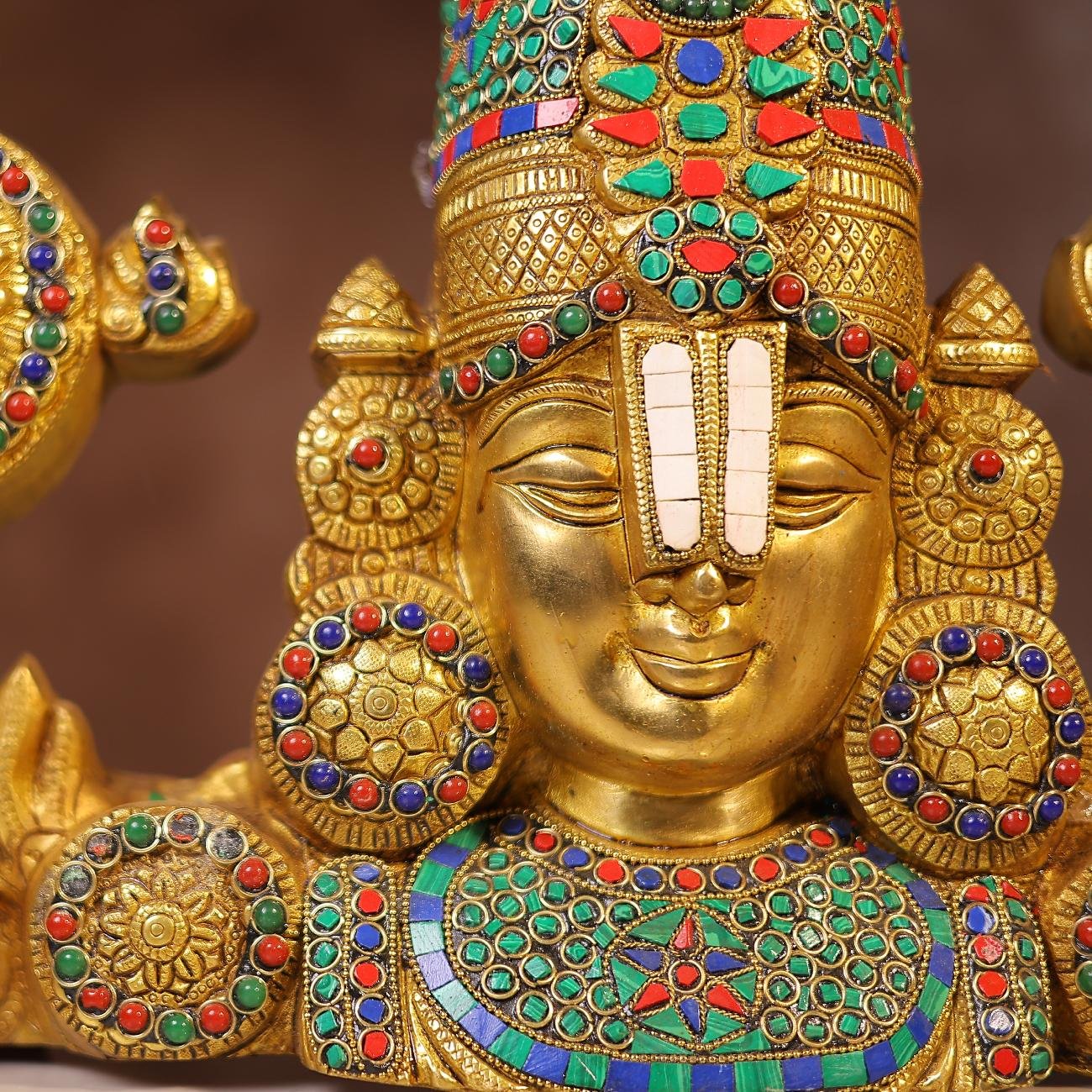 Brassaura® Tirupati Balaji Wall Hanging Idol with Colourful Stone Finish | Pure Superfine Brass Handcrafted Murti | Brass Statue for Home Temple, Pooja Room | Height 16 Inches | Weight 11.5 Kgs