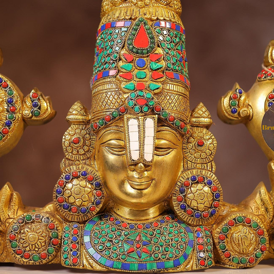 Brassaura® Tirupati Balaji Wall Hanging Idol with Colourful Stone Finish | Pure Superfine Brass Handcrafted Murti | Brass Statue for Home Temple, Pooja Room | Height 16 Inches | Weight 11.5 Kgs