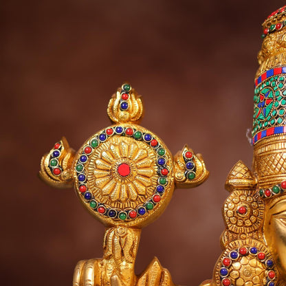 Brassaura® Tirupati Balaji Wall Hanging Idol with Colourful Stone Finish | Pure Superfine Brass Handcrafted Murti | Brass Statue for Home Temple, Pooja Room | Height 16 Inches | Weight 11.5 Kgs