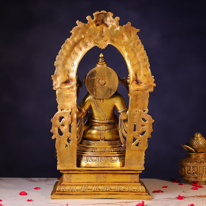 ब्रासोरा® वृंदावन वेणुगोपाल कृष्ण पीतल की प्रतिमा मोर के साथ | एंटीक नीला और सुनहरा रंग | ऊँचाई 20 इंच