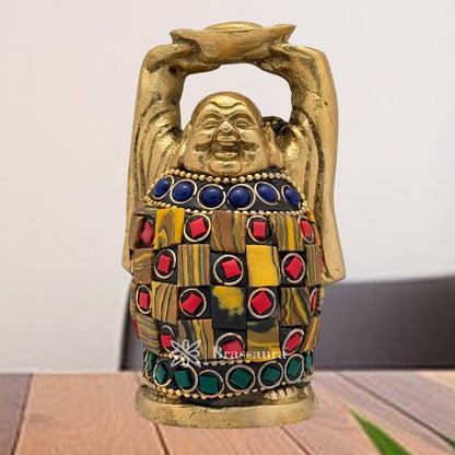 Brass Gem Stone Work Standing Buddha Idol for Home and Decor Weight .5 Kg Height 9 cm