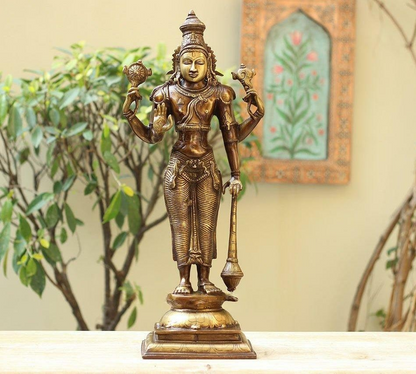 Brassaura® Lord Vishnu Standing Idol with Antique Finish | Pure Superfine Brass Handcrafted Murti | Brass Statue for Home Temple, Pooja Room | Height 21 Inches | Weight 6.8 Kgs