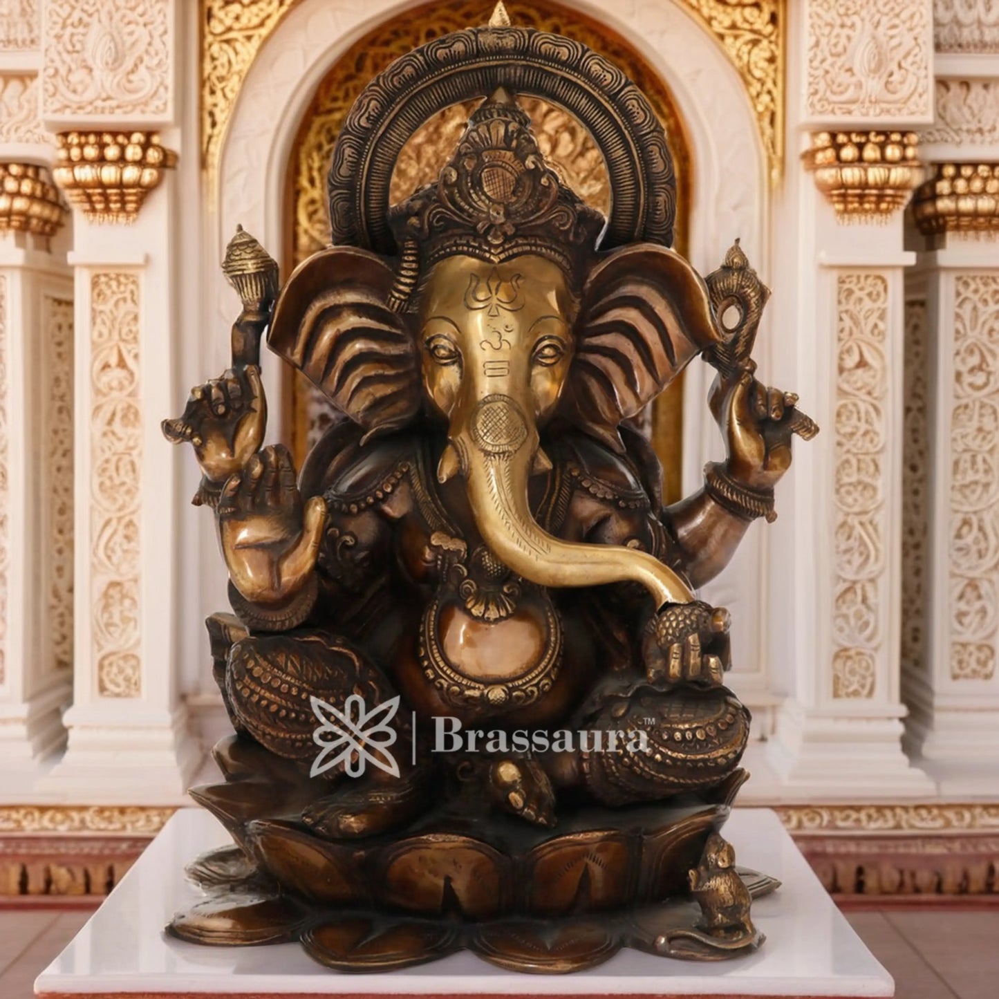 Brassaura™ Brass Ganesha Statue for Home Décor & Gift | Weight 23 Kgs | Height 19 Inches