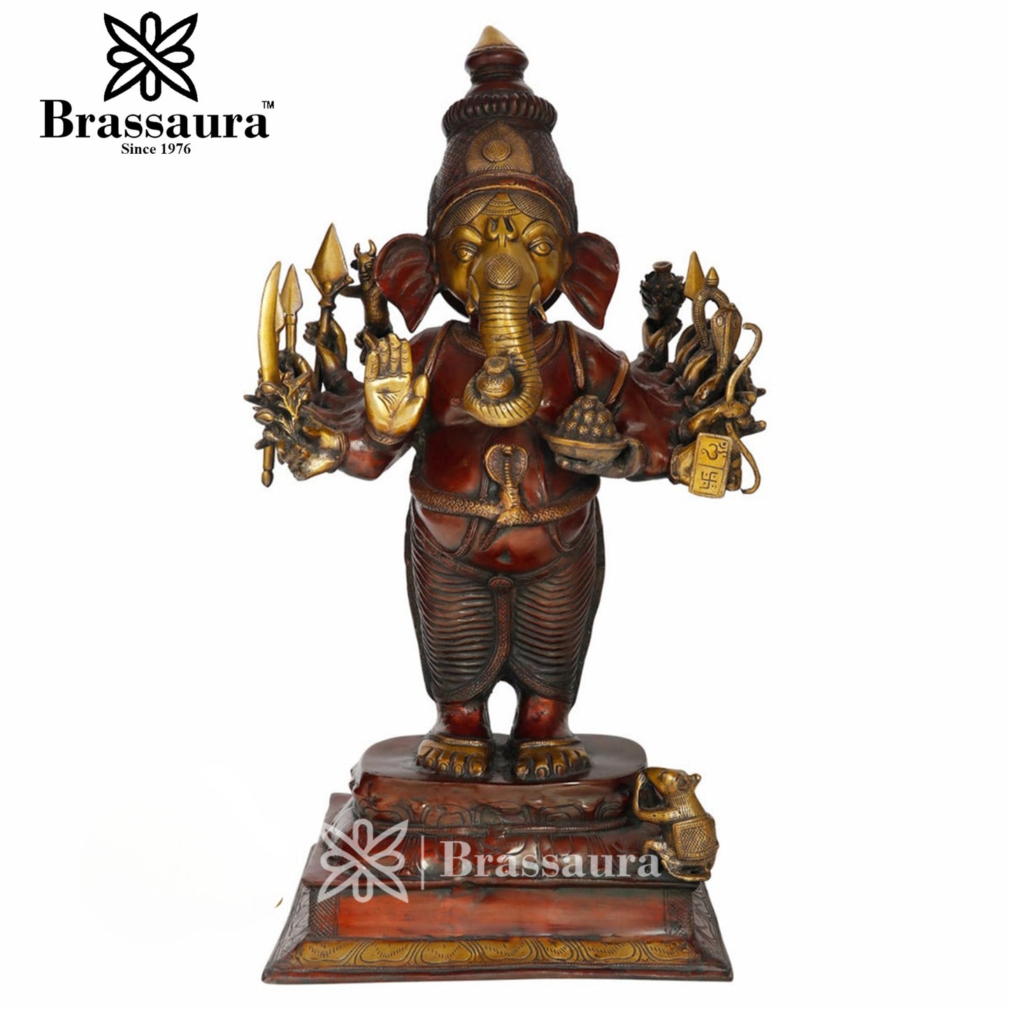 Brass Standing Ganesha Statue For Home Decor And Gift Item Weight 32 Kg And Height 31 Inch