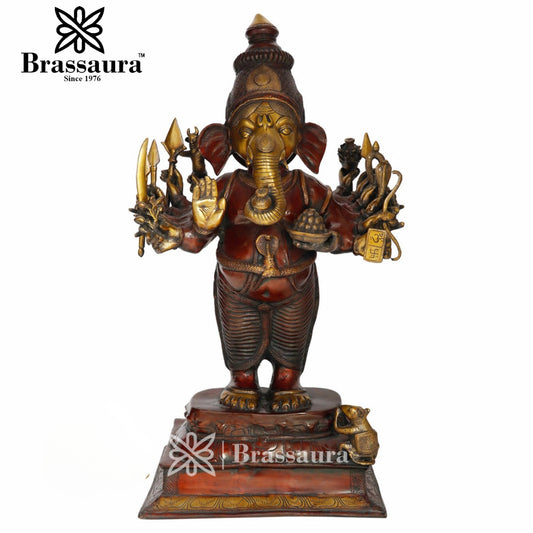 Brass Standing Ganesha Statue For Home Decor And Gift Item Weight 32 Kg And Height 31 Inch