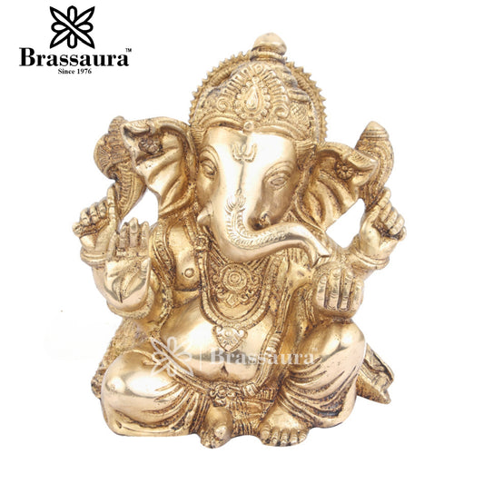 Brass Ganesha Statue For Home Decor And Gift Item Weight 2.8 Kg And Height 8 Inch