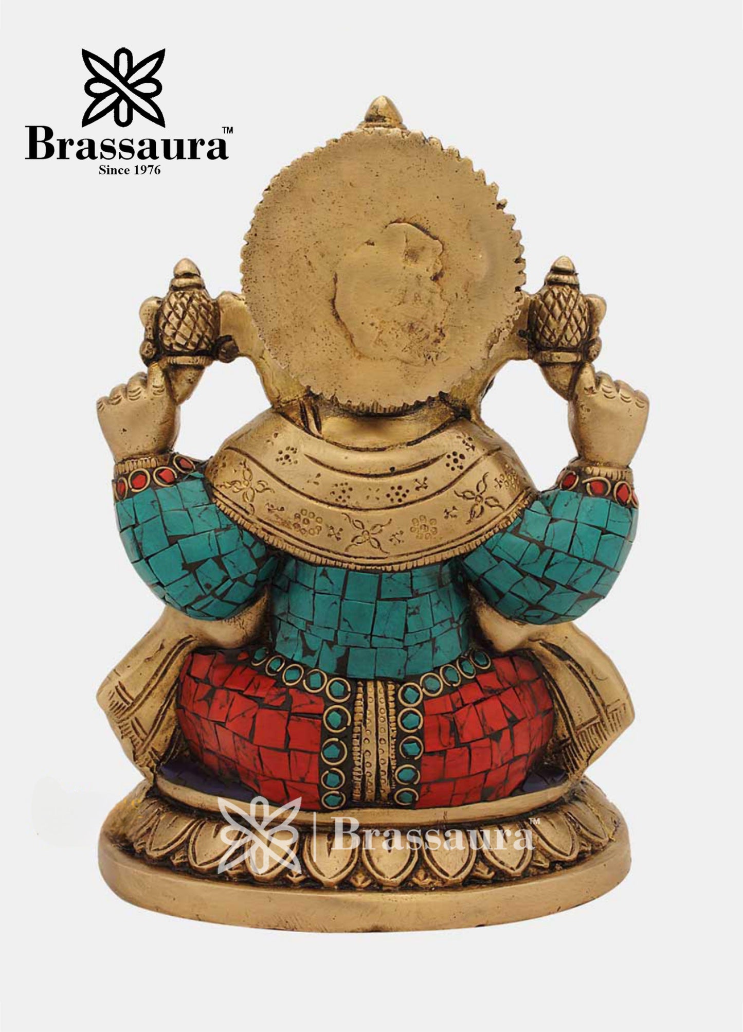 Brass Gem Stone Work Ganesha Statue For Home Decor Weight 3 Kg And Height 8 Inch
