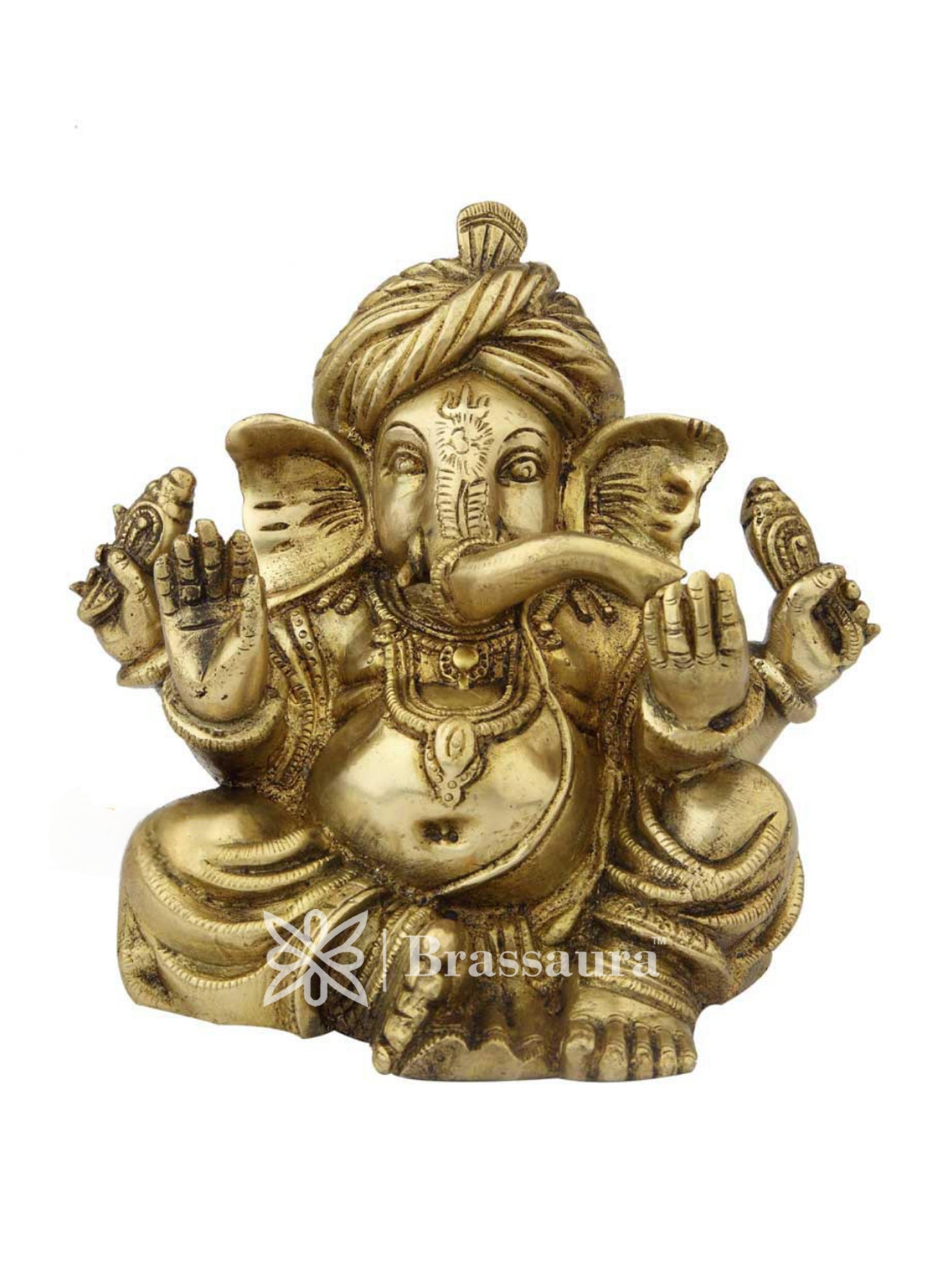 Brass Turban Ganesha Statue For Home Decor And Gift Item Weight 2.5 Kg And Height 7 Inch