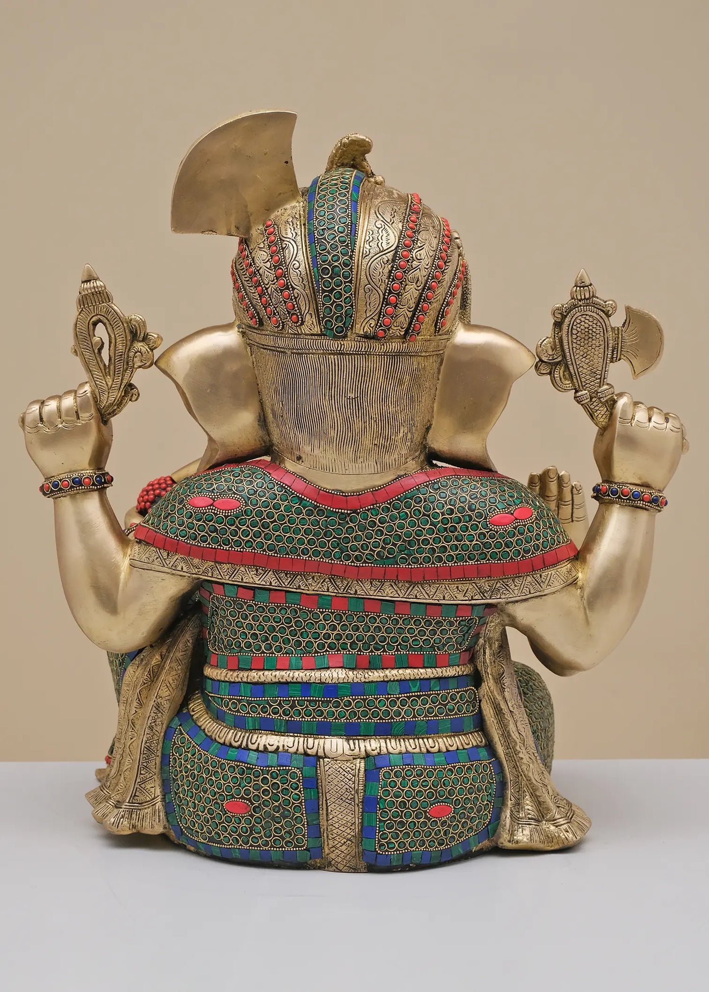 Brassaura™ Pagdi Lord Ganesha Idol | Pure Brass with Meenakari Inlay Work | Height 21 Inches & Weight 27.54 Kgs