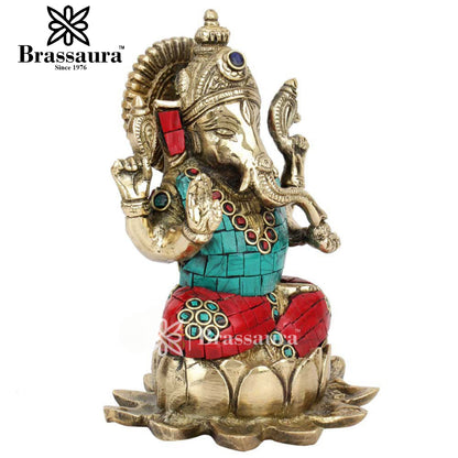 Brass Ganesha Statue For Home Decor And Gift Item Weight 1.4 Kg And Height 6.5 Inch