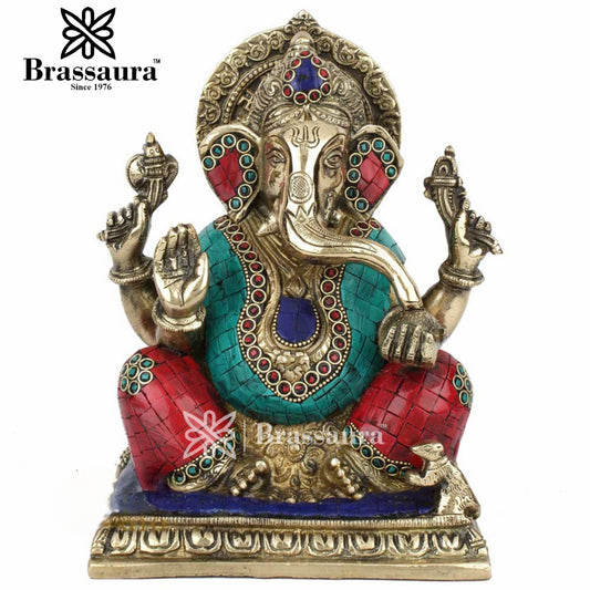 Brass Ganesha Statue For Home Decor And Gift Item Weight 4.4 Kg And Height 9.5 Inch