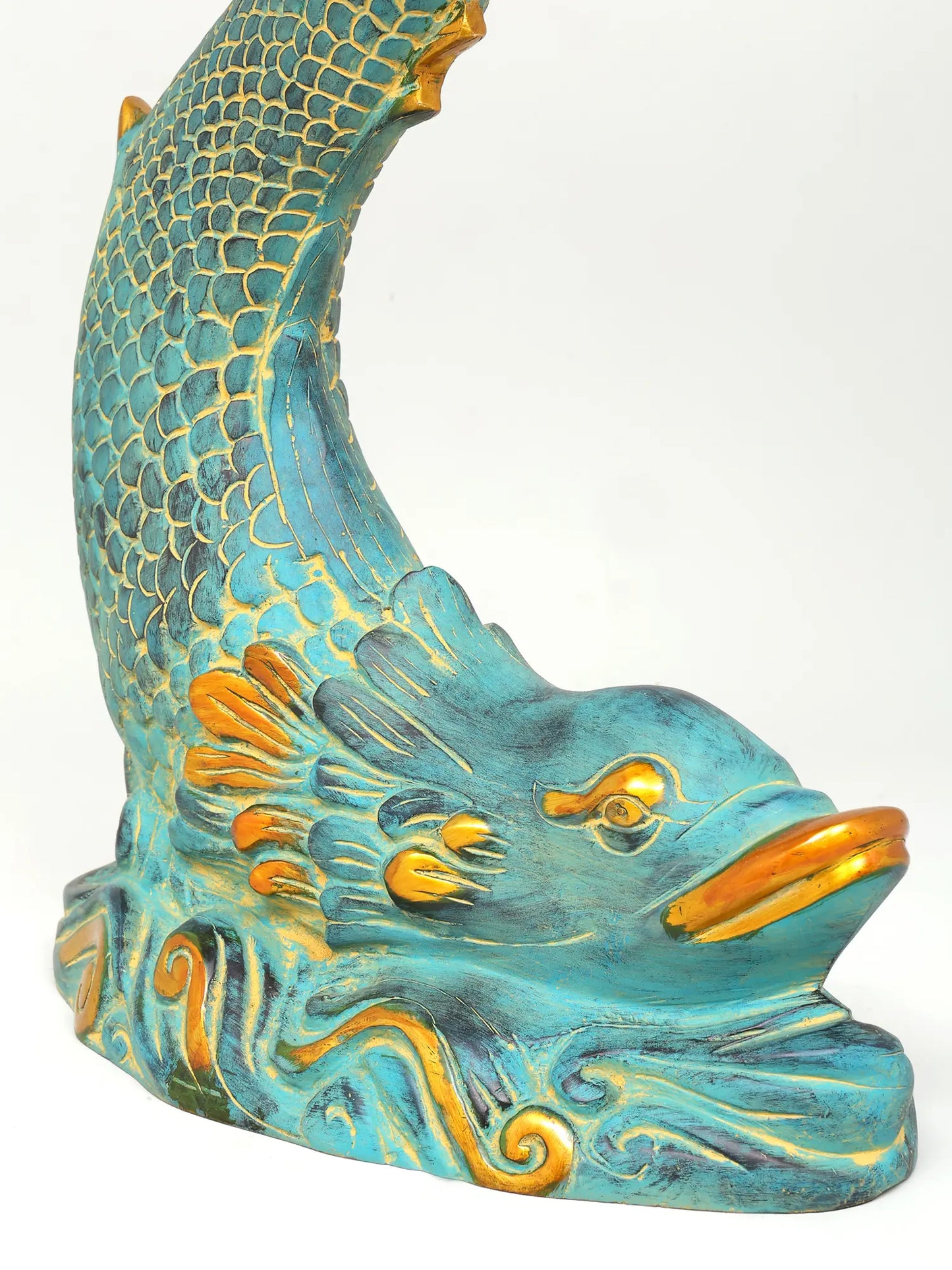 ब्रैसौरा® कोई फिश ब्रास उर्ली हैंगिंग बेल्स के साथ | शुद्ध पीतल | ऊंचाई 24 इंच और वज़न 15.60 किलोग्राम