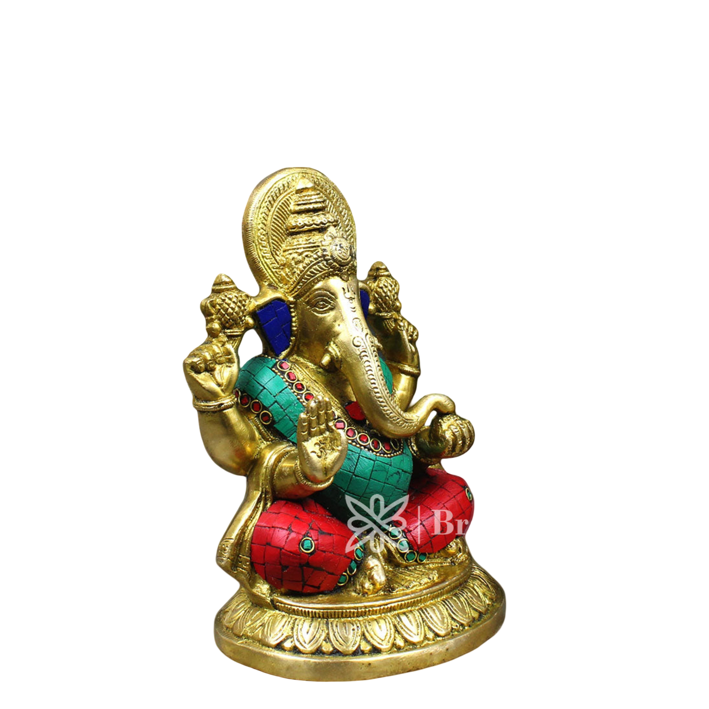 Brassaura™ Brass Gem Stone Work Ganesha Idol for Home and Decor | Weight 2.9 Kgs | Height 8.5 Inches