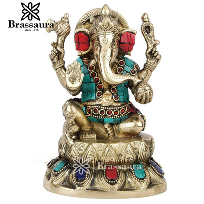 Brass Ganesha Statue For Home Decor And Gift Item Weight 2.1 Kg And Height 7 Inch