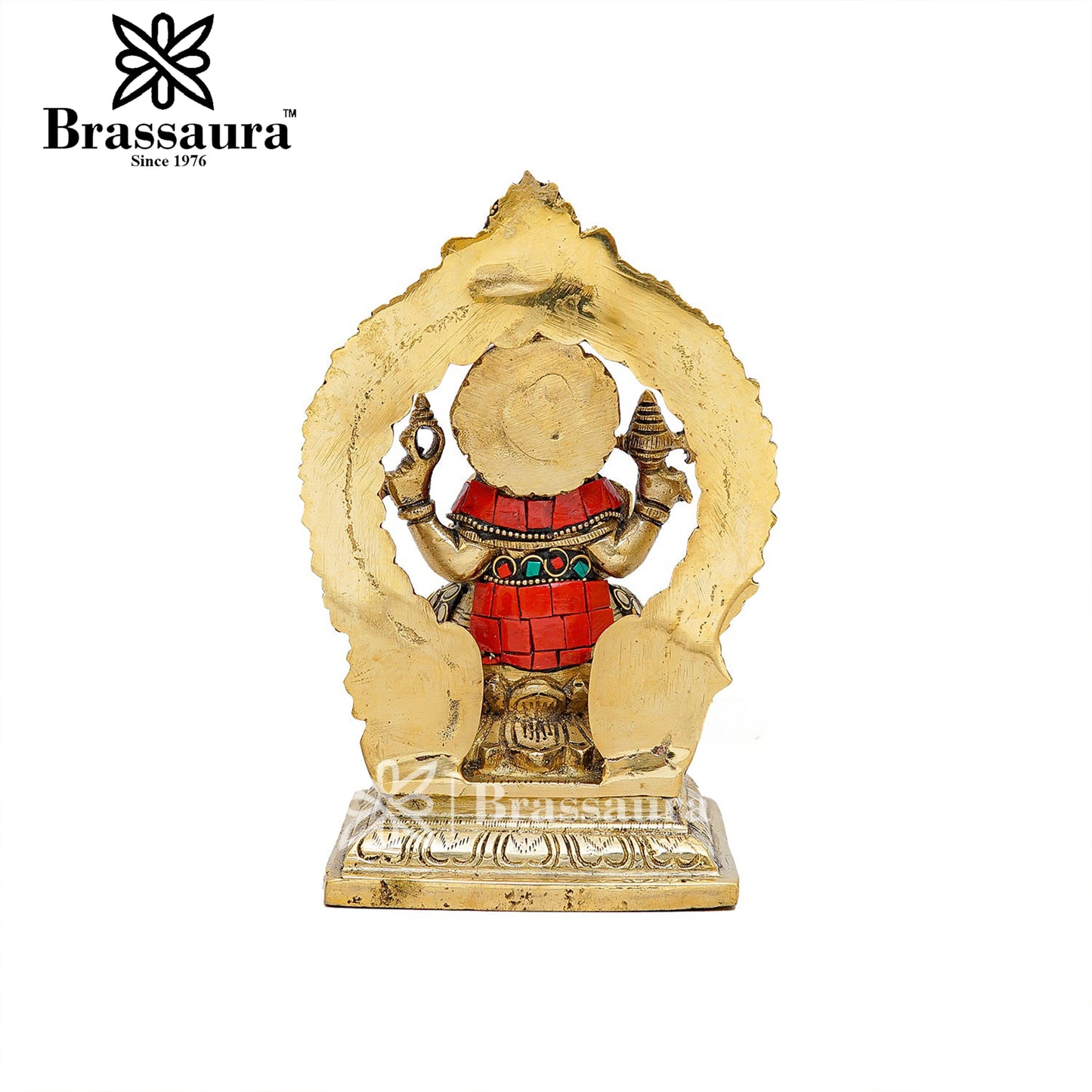 Brassaura™ Brass Gem Stone Work Ganesha Idol for Home and Decor | Weight 1.6 Kgs | Height 7 Inches