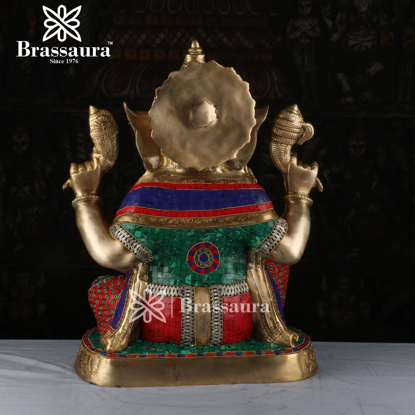 Brassaura™ Brass Gem Stone Work Ganesha Idol for Home and Decor | Weight 27.2 Kgs | Height 22 Inches