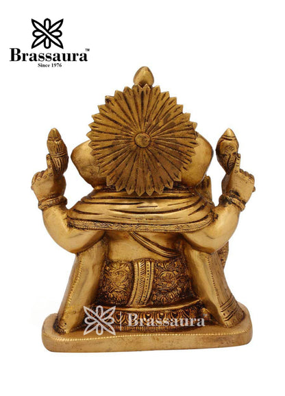 Brassaura™ Brass Ganesha Idol for Home Decor | Weight 2.4 Kgs | Height 7 Inches
