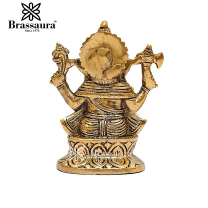 Brassaura™ Brass Ganesha Idol for Home and Decor | Weight 1.1 Kgs | Height 5 Inches
