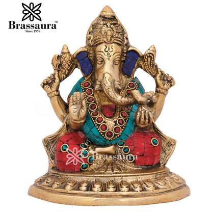 Brass Ganesha Statue For Home Decor And Gift Item Weight 1.3 Kg And Height 6 Inch