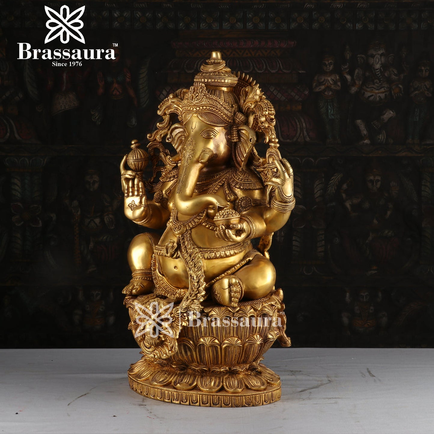 Brassaura™ Brass Ganesha Idol for Home and Decor | Weight 38 Kgs | Height 24 Inches