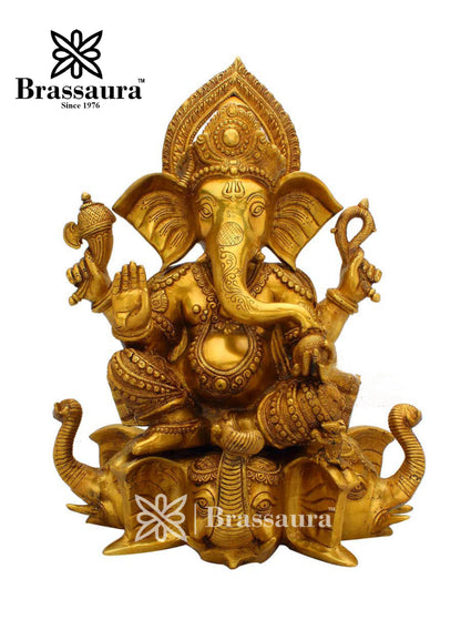 Brass Ganesha Statue For Home Decor And Gift Item Weight 16.7 Kg And Height 17 Inch
